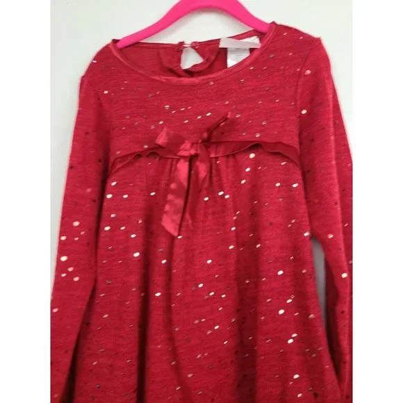 Dollie and Me Girls Dress Size 8 Red Bell Long Sleeve Bow Detail Sequined Flar - Picture 2 of 8